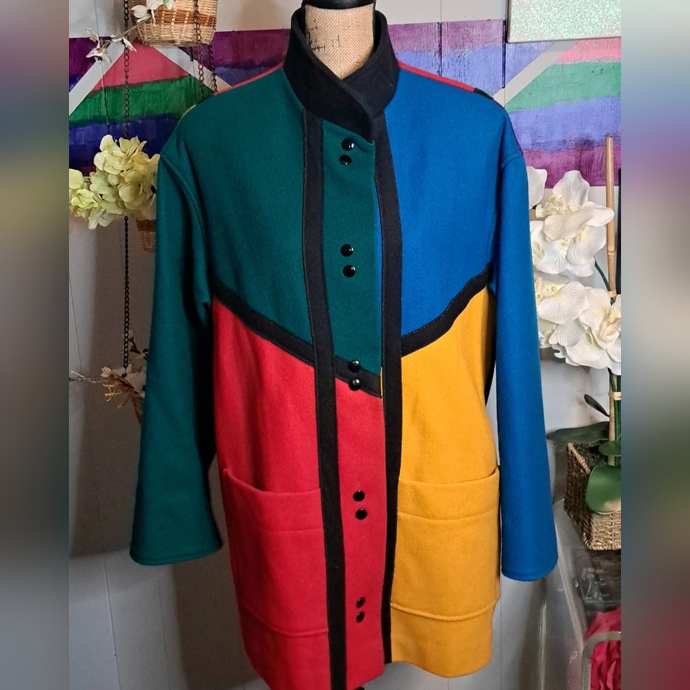 Vtg Hermann Kay Colorblock Snap Button Jacket SZ 10 (Fits up to a 12)